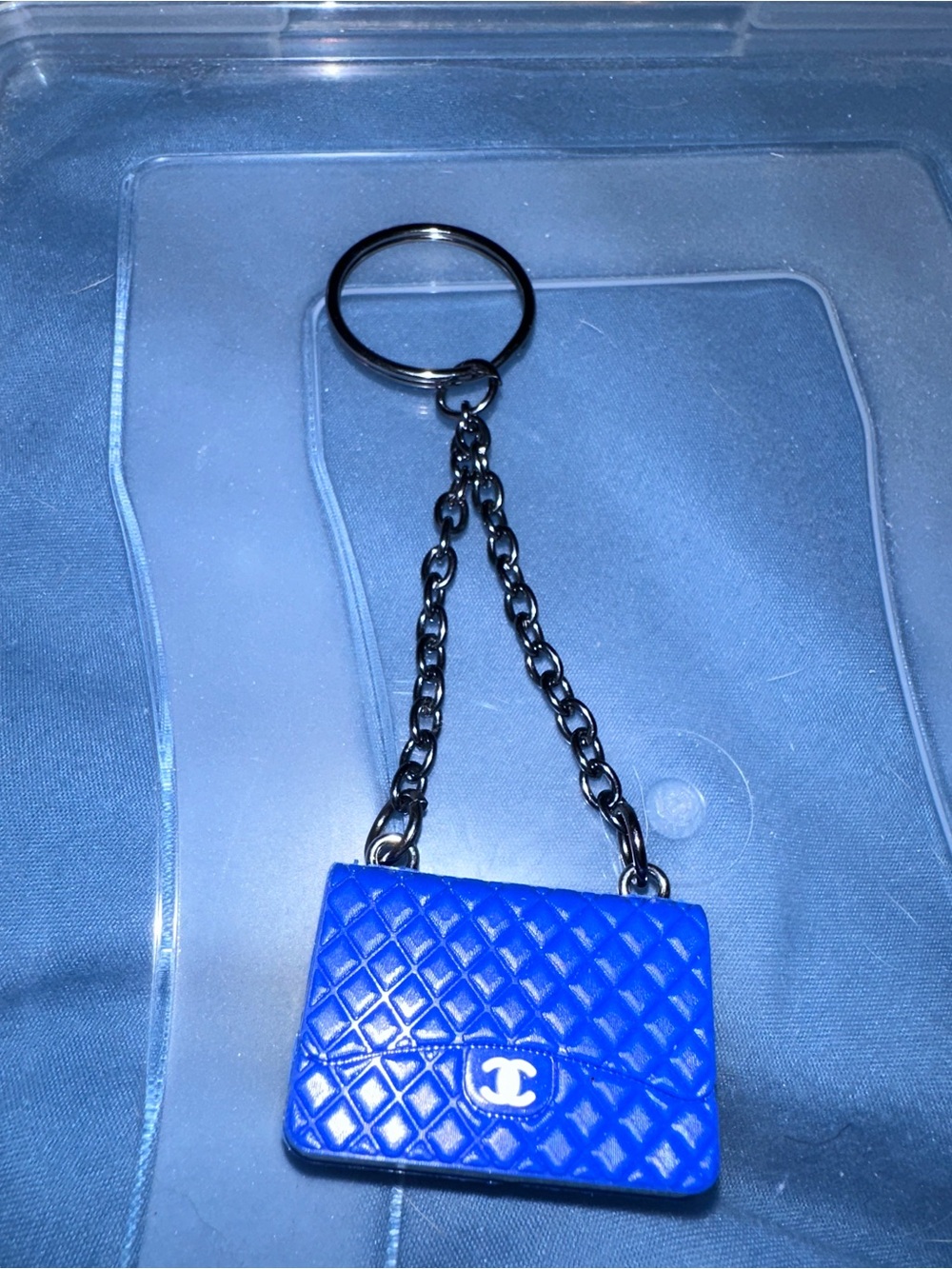 Brand new blue and white purse cc keychain!